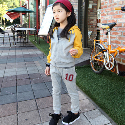 女童套装秋装大童童装2015新款韩版潮儿童套装长袖男女运动两件套