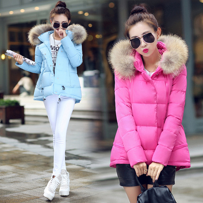 2015冬季新款韩版宽松羽绒棉服女短款连帽大毛领女装棉衣外套