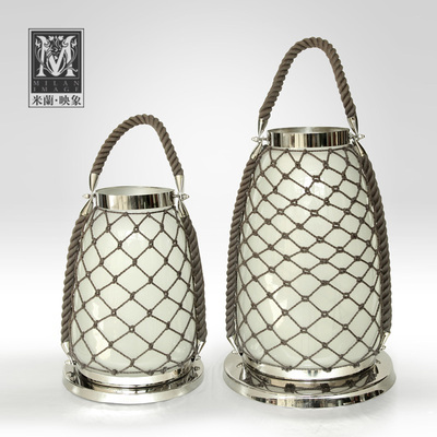 米兰映象 中式古典玻璃手提灯笼家居软装装饰样板房烛台摆件摆设