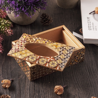 日本进口 寄木细工复古迷你实木纸巾盒抽纸盒 小寄木 手工制 现货