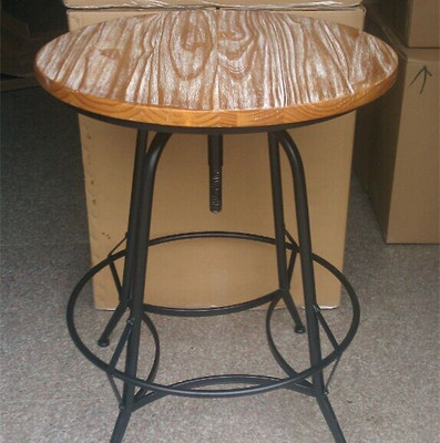 法式铁艺咖啡桌椅 可升降茶几 做旧圆桌 复古实木小吧椅办公桌