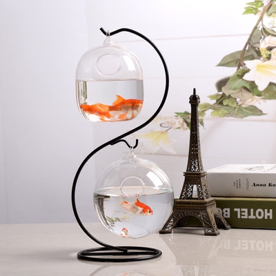 现代简约透明玻璃鱼缸家居摆件创意桌面鱼缸花瓶客厅装饰品包邮