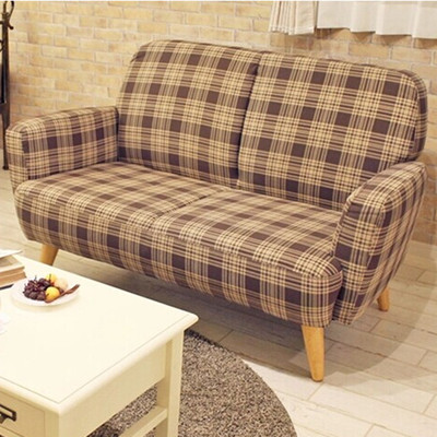 北欧宜家布艺沙发简约现代小清新沙发椅麻布纯色格子可爱型布沙发