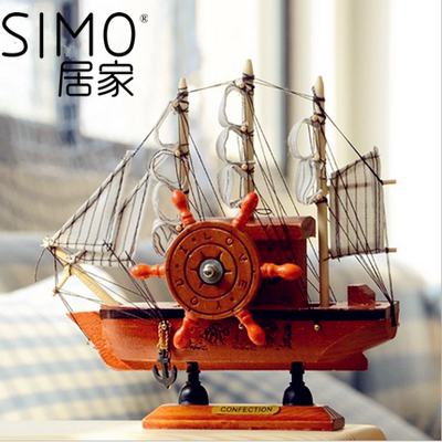 创意实木质海盗船帆船模型木制一帆风顺摆件音乐盒送朋友礼物包邮