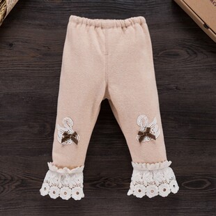 女宝宝冬季加绒加厚中腰裤婴儿童可开档纯棉裤子保暖有机彩棉童裤