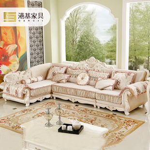 实木客厅布艺沙发 小户型欧式转角沙发组合时尚简欧客厅田园白色