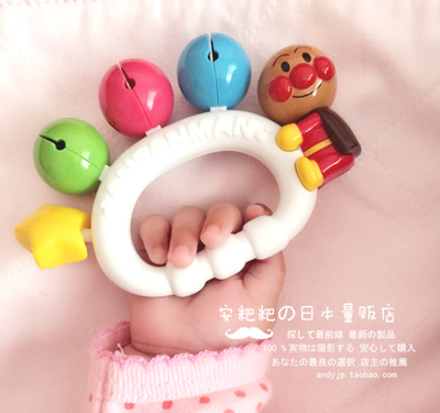 两件包邮 日本面包超人Pinocchio婴儿手摇铃玩具响板 彩色铃 现货