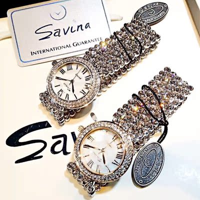香港Savina专柜正品满天星满钻奥地利水晶镂空女士手表钢带时装表