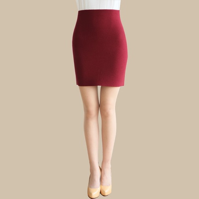纽莎嫚 秋冬新款弹力韩版高腰包臀裙一步裙半身裙针织毛线裙短裙
