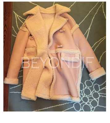 2015新款茧型韩版冬季粉色皮衣羊羔毛外套女中长款仿皮毛一体皮草