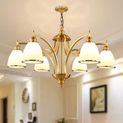 美式风格全铜吊灯客厅卧室纯铜餐厅玻璃北欧现代LED简约工程灯具