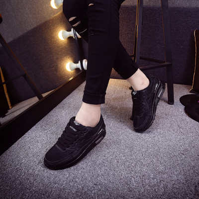 韩版厚底松糕学生鞋纯黑色气垫鞋内增高女鞋运动风休闲鞋女跑步鞋