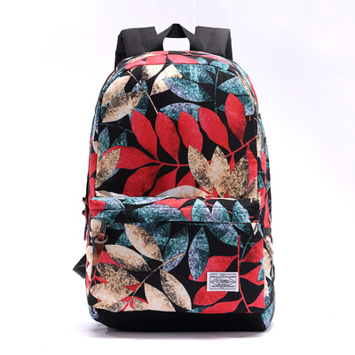 专柜新款日系学生书包男女印花树叶旅行包情侣双肩包电脑包背包潮