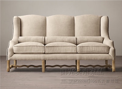 美式客厅实木沙发欧式复古做旧沙发田园布艺组合单人双人三人沙发