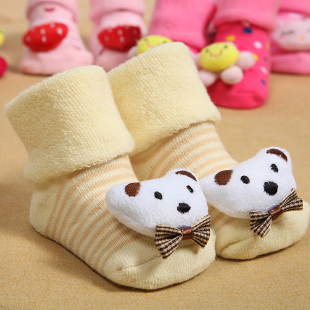 秋冬毛圈加厚婴儿袜子 0-1岁卡通动物头宝宝袜子 新生儿棉松口