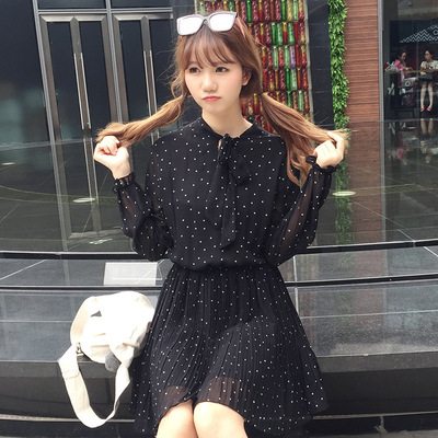 2016夏季新款 韩版防晒黑色连衣裙 女士修身显瘦长袖