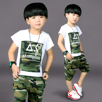 新款品牌童装男童短袖套装儿童迷彩服两件套韩版中小童装厂家直销
