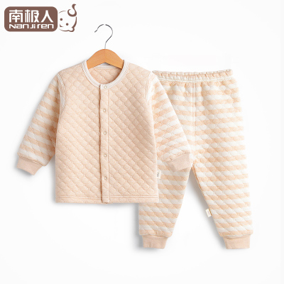 南极人宝宝棉毛衫空气层婴儿内衣套装纯棉0-3岁儿童秋冬保暖套装