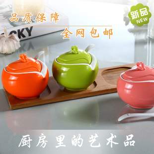 金明艺 陶瓷调味罐 创意调味瓶 3件套装 盐罐油罐调味盒厨房用品
