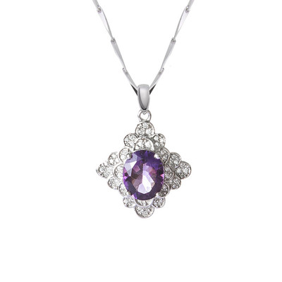 天然紫水晶项链女友925纯银项坠短款锁骨韩版时尚礼物送老婆礼物