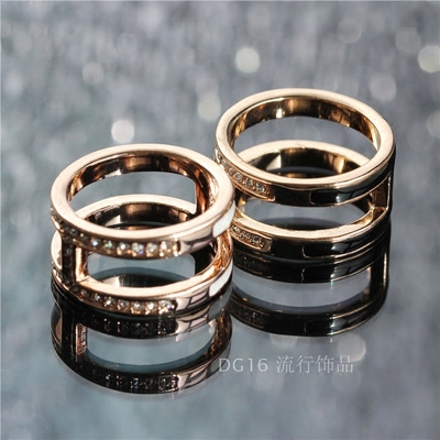 时尚韩版H形设计元素双指环微镶锆石配饰戒指关节戒指指环