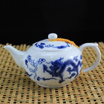 中国白瓷正品高档全手工功夫茶具家用青花瓷250毫升迷你手抓茶壶