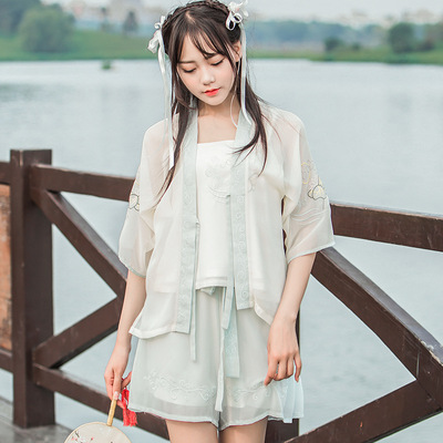 夏季汉元素古装中国风学生上衣吊带宋裤日常改良女装古风汉服套装