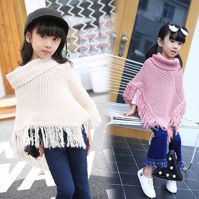 2016秋季新品童装韩版公主女童毛衣流苏披肩针织衫毛衣外套女孩