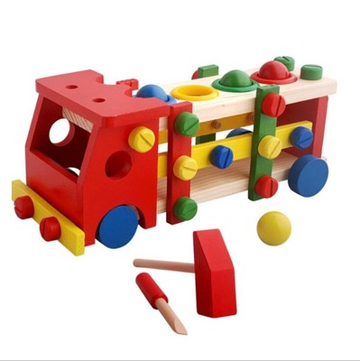 木制儿童益智玩具木质拆装螺丝车敲球螺丝车敲打拼装组装