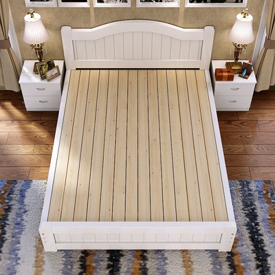 新款实木床1.5白色松木床儿童单人双人床欧式成人床1.21.8米包邮