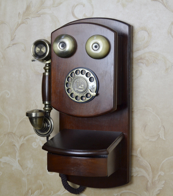 实木电话机复古工艺挂壁家用座机金属旋转老式创意拨号盘