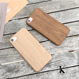 简约苹果7手机壳 创意木制纹超薄软皮iPhone7plus/6S/5se保护套潮