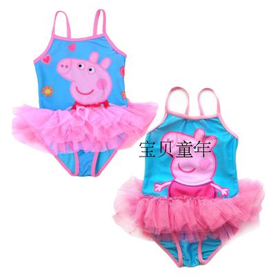 包邮2016新款女童吊带纱裙粉红猪小妹小猪女童连体泡温泉游泳衣