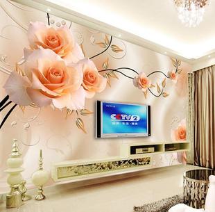 电视背景墙壁纸 大型壁画无纺布3d立体墙纸客厅卧室简约温馨玫瑰