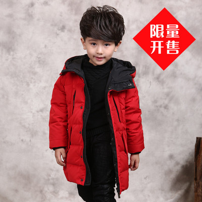 红色2016冬装品牌童装男童羽绒服 中长款加厚韩版儿童连帽外套