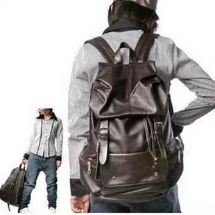 包邮新款PU皮大容量双肩包学生包男女通用书包韩版背包黑色大包包