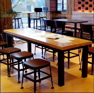 美式乡村实木咖啡长桌 甜品店西餐厅长桌 咖啡吧 餐台餐桌椅组合