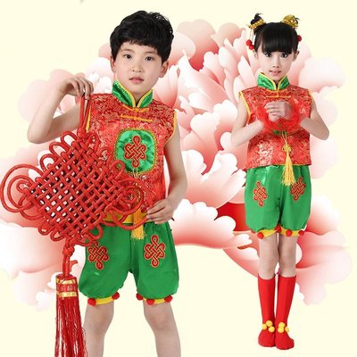 男女童节日民族舞蹈服儿童秧歌舞蹈服装中小学生腰鼓服装新款红色