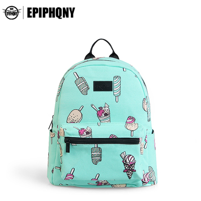 EPIPHQNY新款女包竖款方形青冰淇淋拉链软中休闲帆布尼龙双肩背包