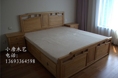 老榆木双人床 现代中式全实木床 简约时尚 原木1.8米婚床