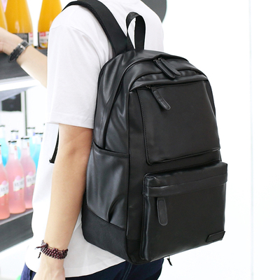 时尚潮流男包韩版高中大学生书包女PU皮休闲购物旅行男士双肩背包