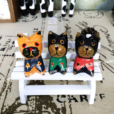 可爱东南亚木雕招财猫摆件手工彩绘猫桌面装饰品创意礼品