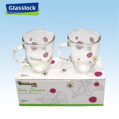 韩国Glasslock三光云彩透明玻璃杯礼盒装 家用水杯印花茶杯 杯子