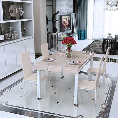海艳餐桌椅组合6人简约现代长方形钢化玻璃餐桌快餐饭桌一桌四椅
