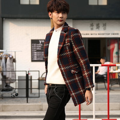 2015冬季新款韩版时尚修身西服 男青少年休闲外套 拼色男士西装潮