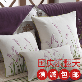 全棉植物花卉靠垫简约现代布艺抱枕绣花宜家床头腰枕方形沙发靠枕