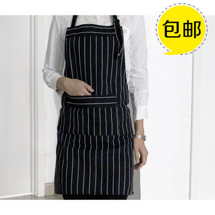 {包邮}纯棉黑白条纹无袖日式料理烘焙男女通用围裙餐厅可调节
