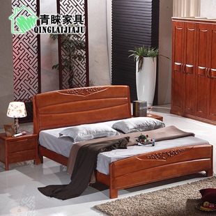 现代中式家具双人橡木床1.5米简约实木床 现代田园卧室婚床