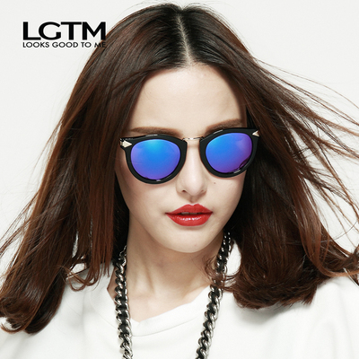 夏季反光墨镜个性前卫炫彩片时尚太阳镜金属箭头圆框长脸潮女LGTM