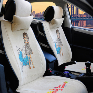 2016手绘时尚女孩卡通汽车坐垫 奥迪车顶布面料五座通用汽车座垫